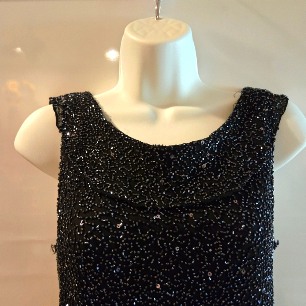 NWOT, Scala Black Beaded Silk Top with Ruffle, Formal, Party, Holiday, Size L - Picture 9 of 16